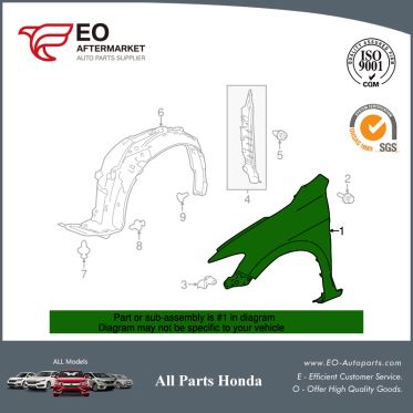 Panel Right Front Fender For 2013-17 Honda Accord Coupe EX, EX-L 60211-T3L-A90ZZ